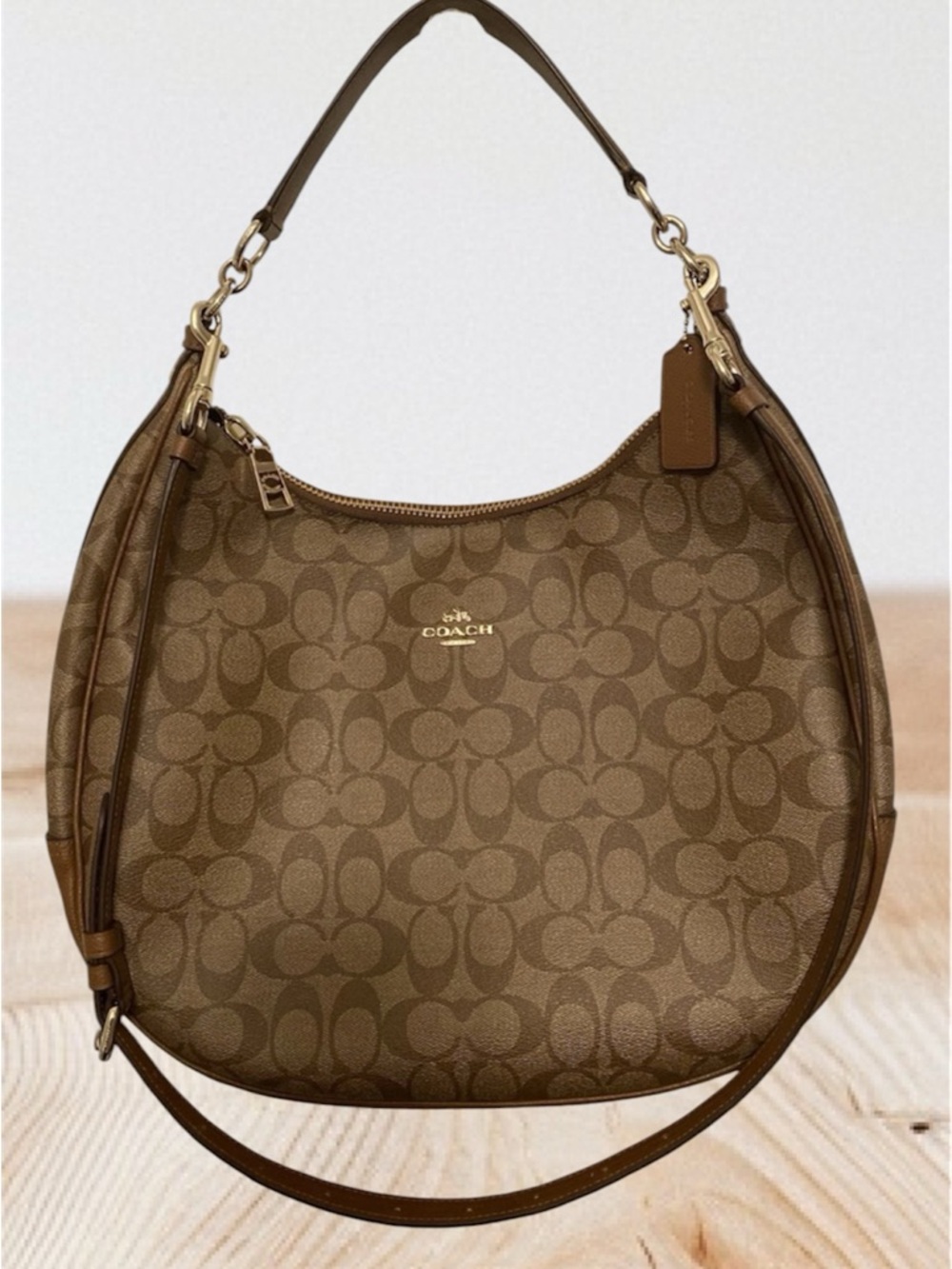 Coach Brown Signature Canvas Hobo with Gold Hardware